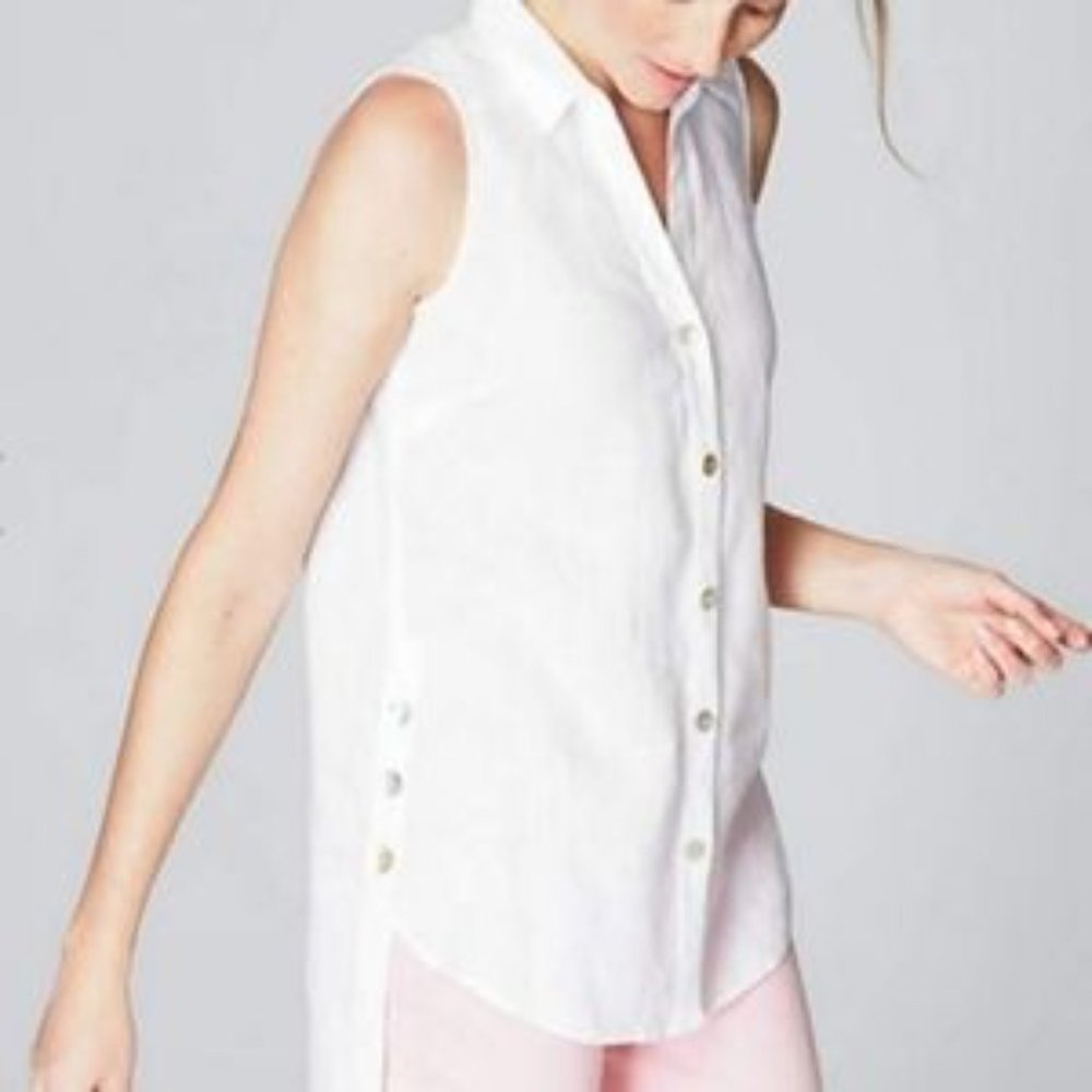 J. Jill love Linen Button Down Sleeveless Shirt Size Petite L